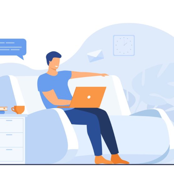 Cartoon man sitting at home with laptop Cartoon man sitting at home with laptop isolated flat vector illustration. Young businessman on sofa with computer. Lifestyle, freelance and chat concept